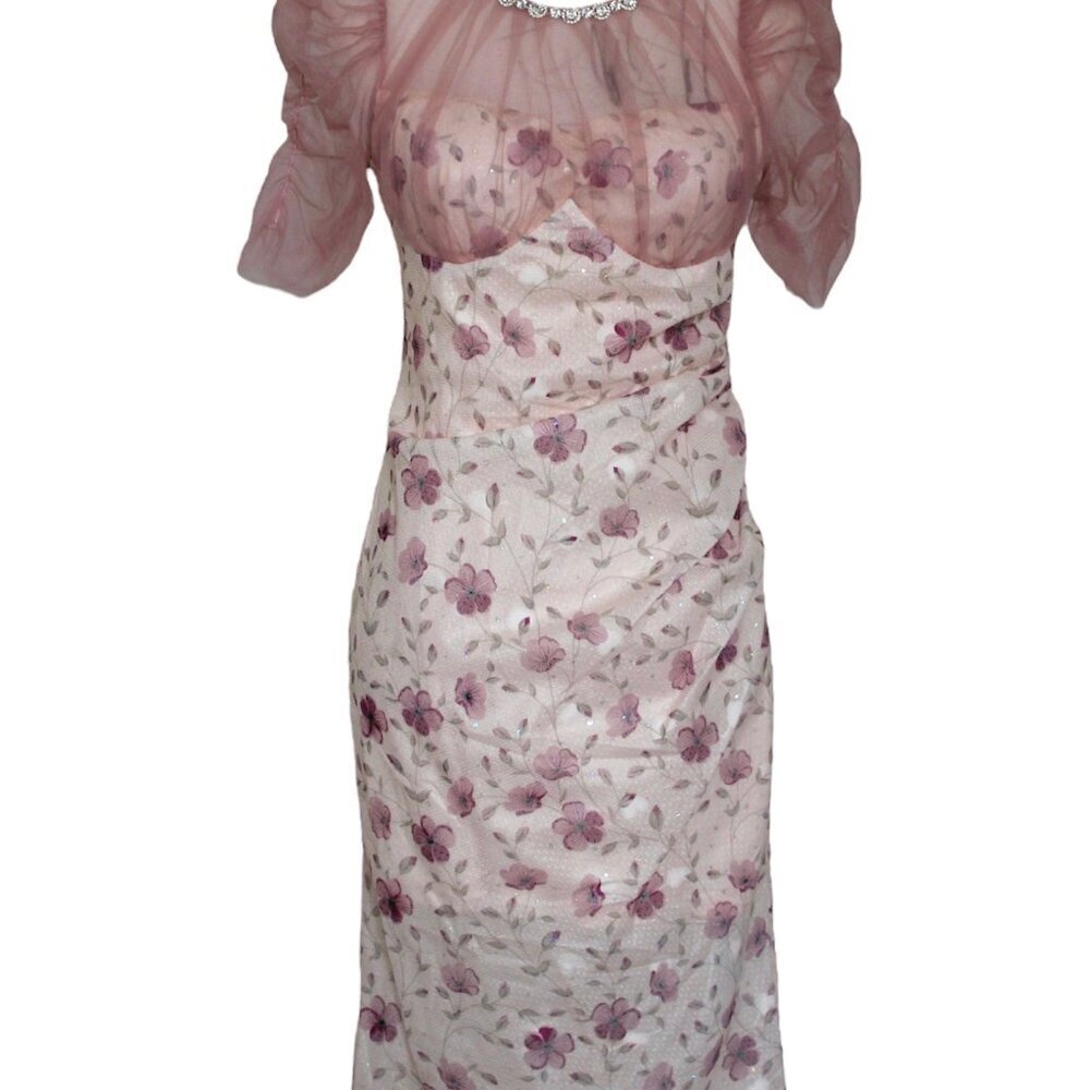 Tulle Floral Midi Dress Spring - Picture 4 of 4
